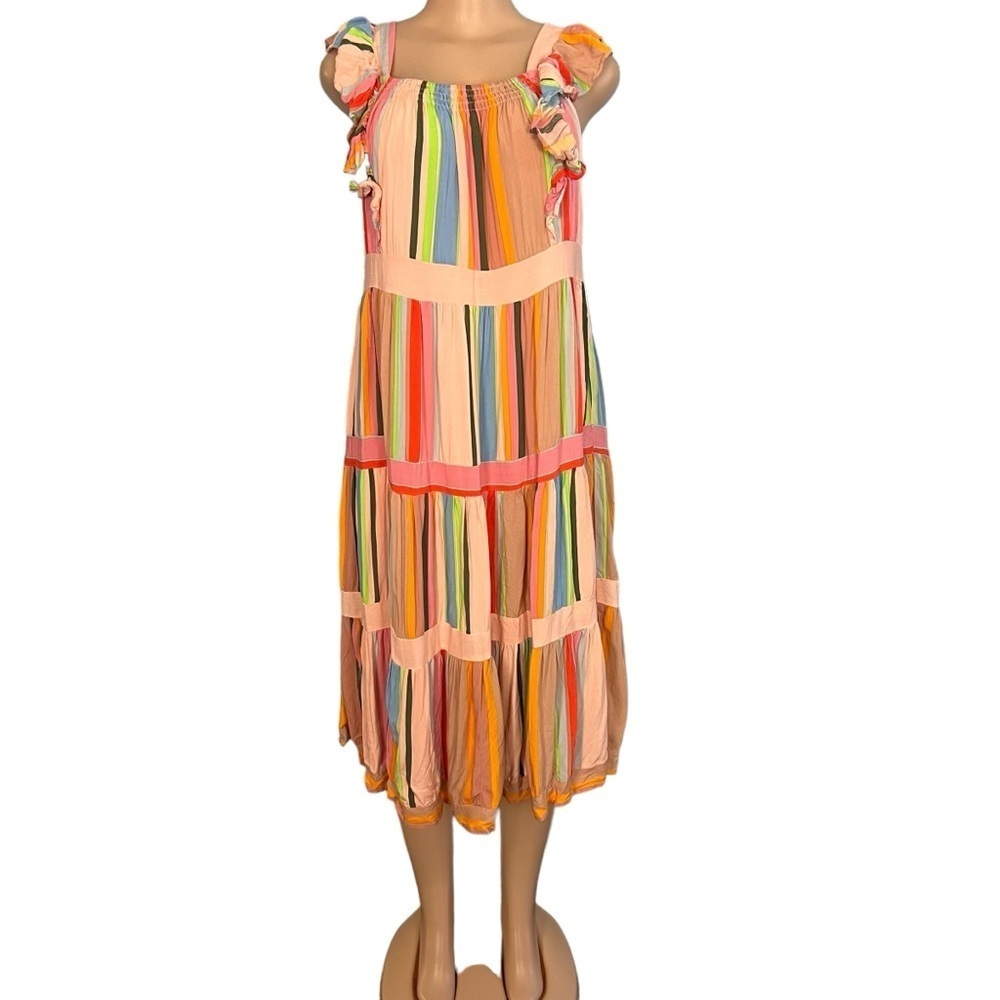 Entro Colorful Striped Tiered Midi Sundressc